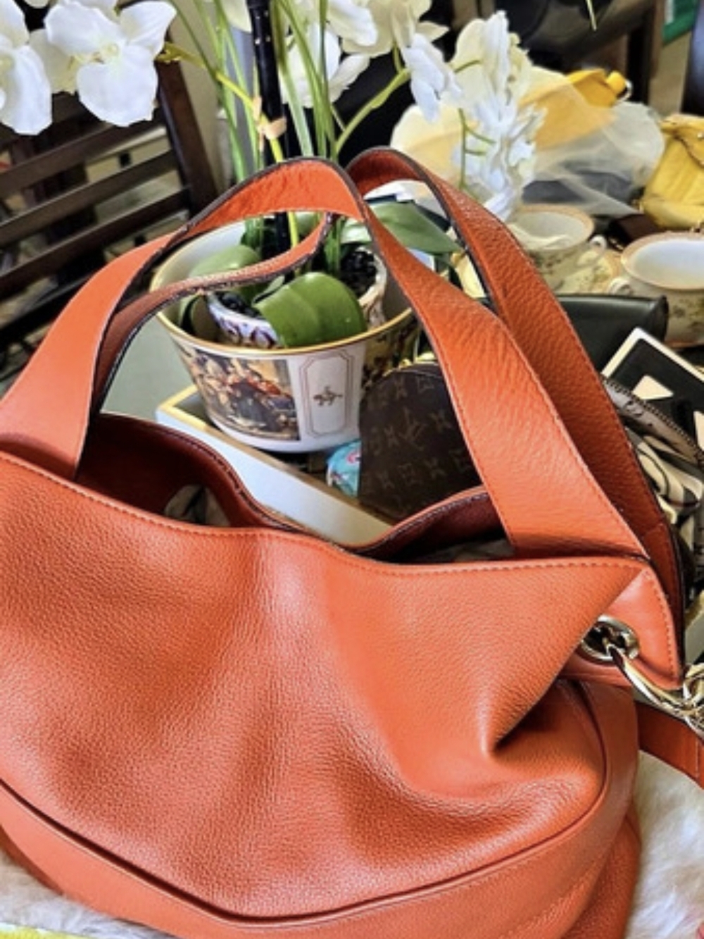 Michael Kors Leather-Look Orange Hobo Bag - Picture 6 of 9